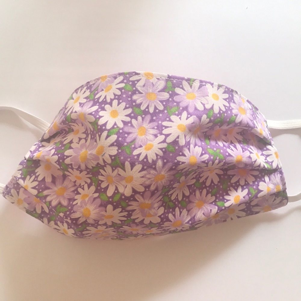 2 Face Masks REVERSIBLE Boho Floral Green & Purple - Picture 5 of 11